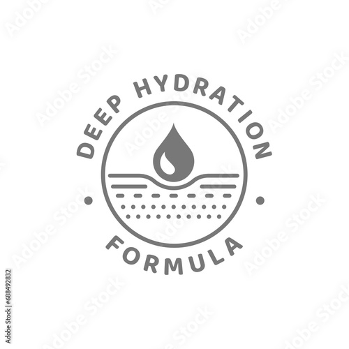 Deep hydration formula for skin care cosmetics label. Cream, lotion and moisturizer stamp.