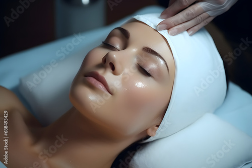 Facial treatment. Beauty face care, gas-liquid procedure for woman.. generative ai. photo