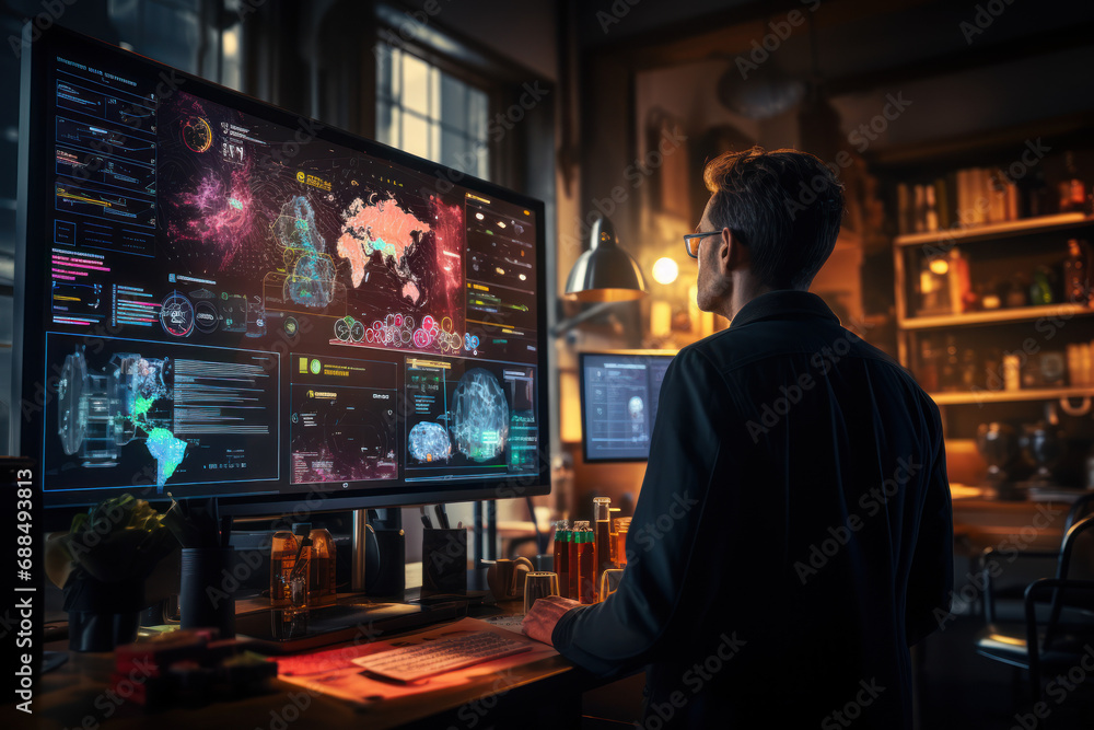 A researcher analyzing data in a scientific setting, showcasing the meticulous approach to data-driven discoveries. Generative Ai. A researcher analyzing data in a scientific setting, showcasing the meticulous approach to data-driven discoveries. Generative Ai.