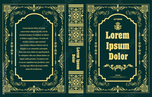 Ornate leather book cover and Old retro ornament frames. Royal Golden style design. Historical novel. Oriental style Vector illustration. Hand drawn illustration