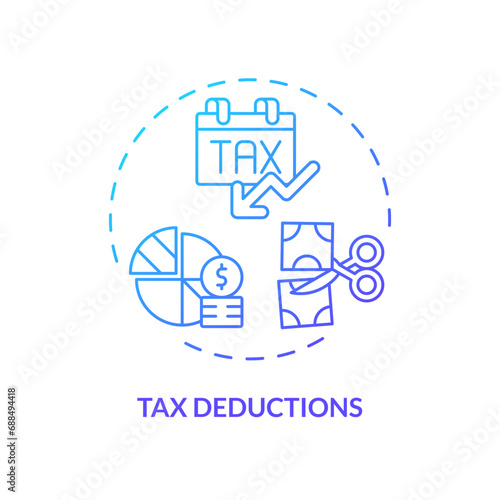 Tax deduction blue gradient concept icon. Type of financial benefit. Reduce taxable income. Finance planning. Easy to use in article. Round shape line illustration. Abstract idea. Graphic design