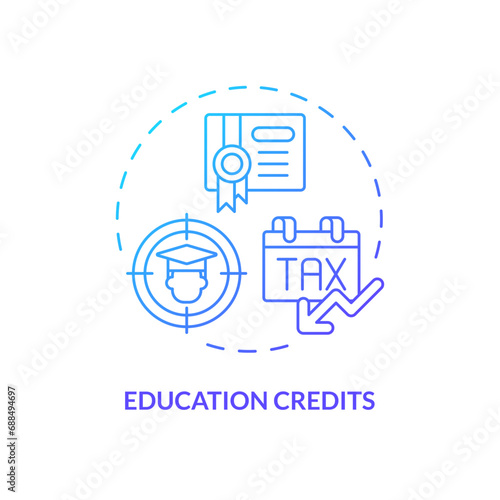 Education credits blue gradient concept icon. Special financial benefit for taxpayers. Fiscal policy. Easy to use in article. Round shape line illustration. Abstract idea. Graphic design