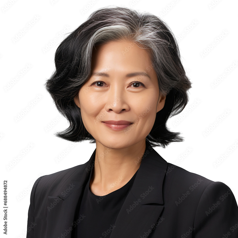 Portrait of mature asian business woman headshot isolated on transparent background Portrait of mature asian business woman headshot isolated on transparent background