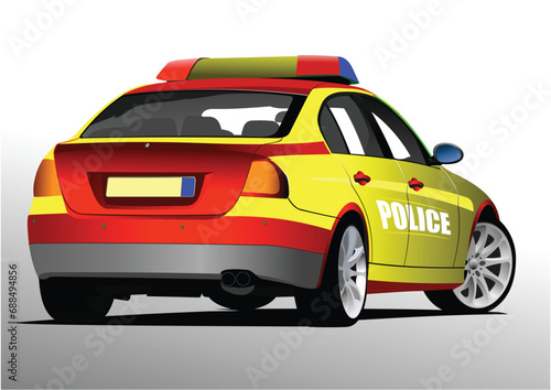 Sheriff car. Police car on white background. Vector 3d  illustration. Hand drawn illustration