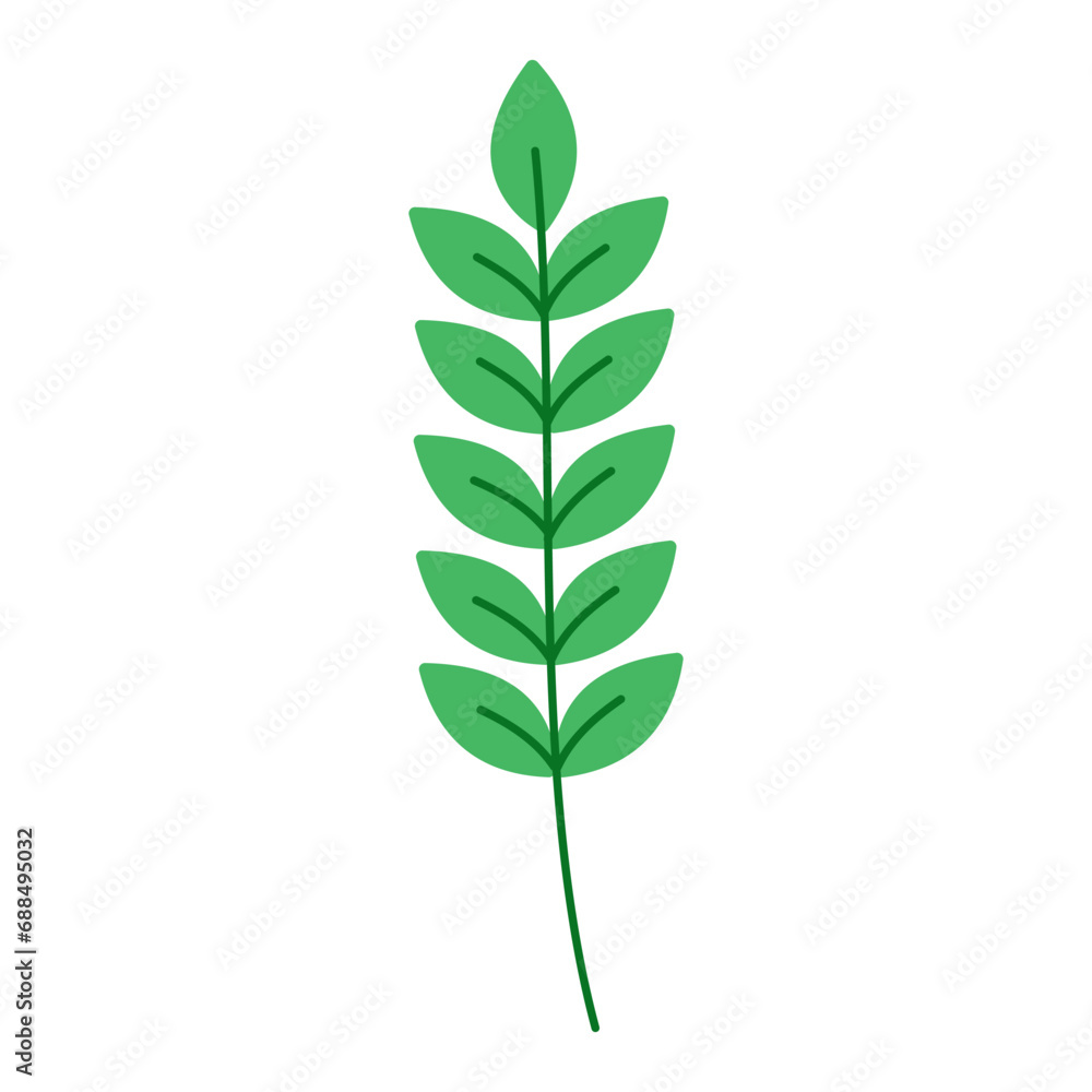 Vector flat botanical illustration with green branch
