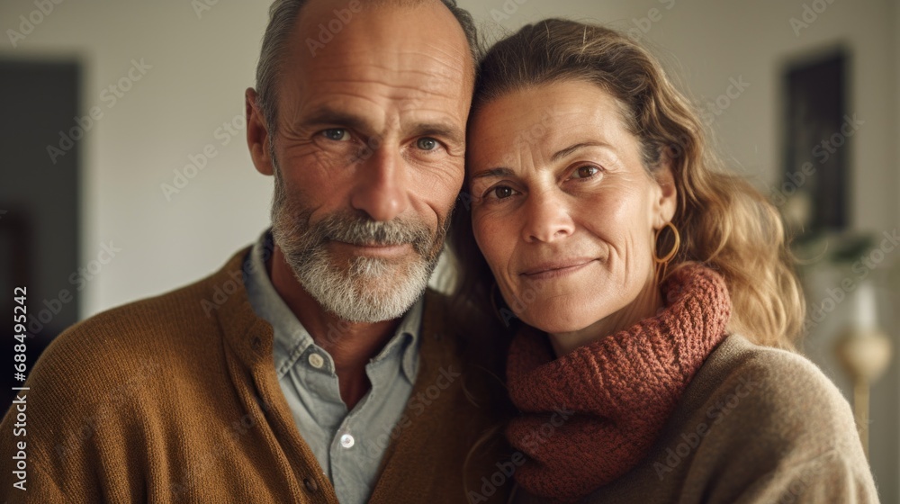 Middle-aged partners find comfort in each other's arms. Middle-aged partners find comfort in each other's arms.