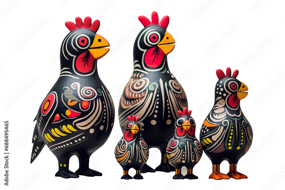 12 animal designations PNG: a figurine of a lovely chicken family, Very cute with colorful designs, Chinese traditional folk mud dog art style, in the style of woodcarvings 12 animal designations PNG: a figurine of a lovely chicken family, Very cute with colorful designs, Chinese traditional folk mud dog art style, in the style of woodcarvings