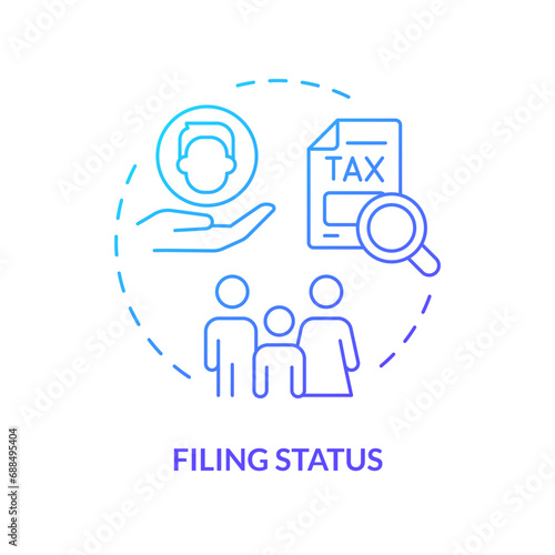 Filing status blue gradient concept icon. Determine eligibility for financial benefit. Criteria for taxpayers. Round shape line illustration. Abstract idea. Graphic design. Easy to use in blog post