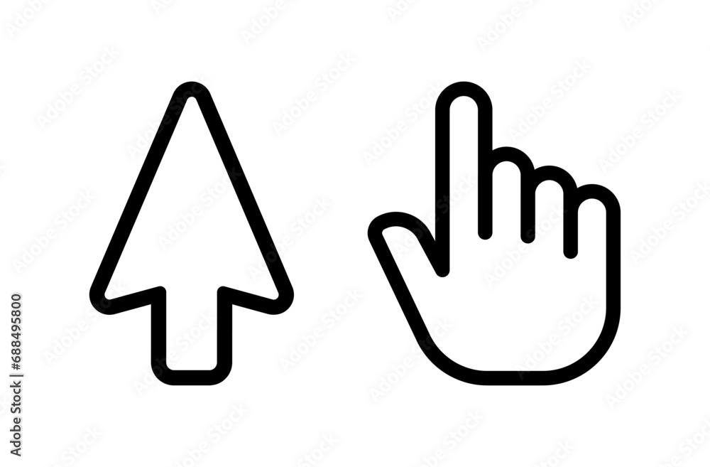Cursor icons. Outline, arrow and finger cursors, tap design. Vector icons Cursor icons. Outline, arrow and finger cursors, tap design. Vector icons
