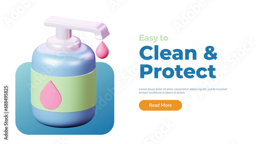 3d Antiseptic Liquid Soap or Lotion Icon. hand sanitizer disinfectant pump bottle. pharmacy medical and healthcare social media and website template concept. vector illustration cartoon render style