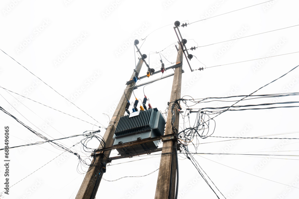 Fototapeta premium High voltage power lines tower