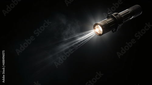Flashlight and beam of light on a dark background
