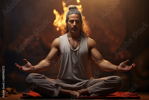 A yoga instructor guiding a session that combines traditional poses with innovative movements, fostering a holistic approach. Concept of holistic yogic creativity. Generative Ai.