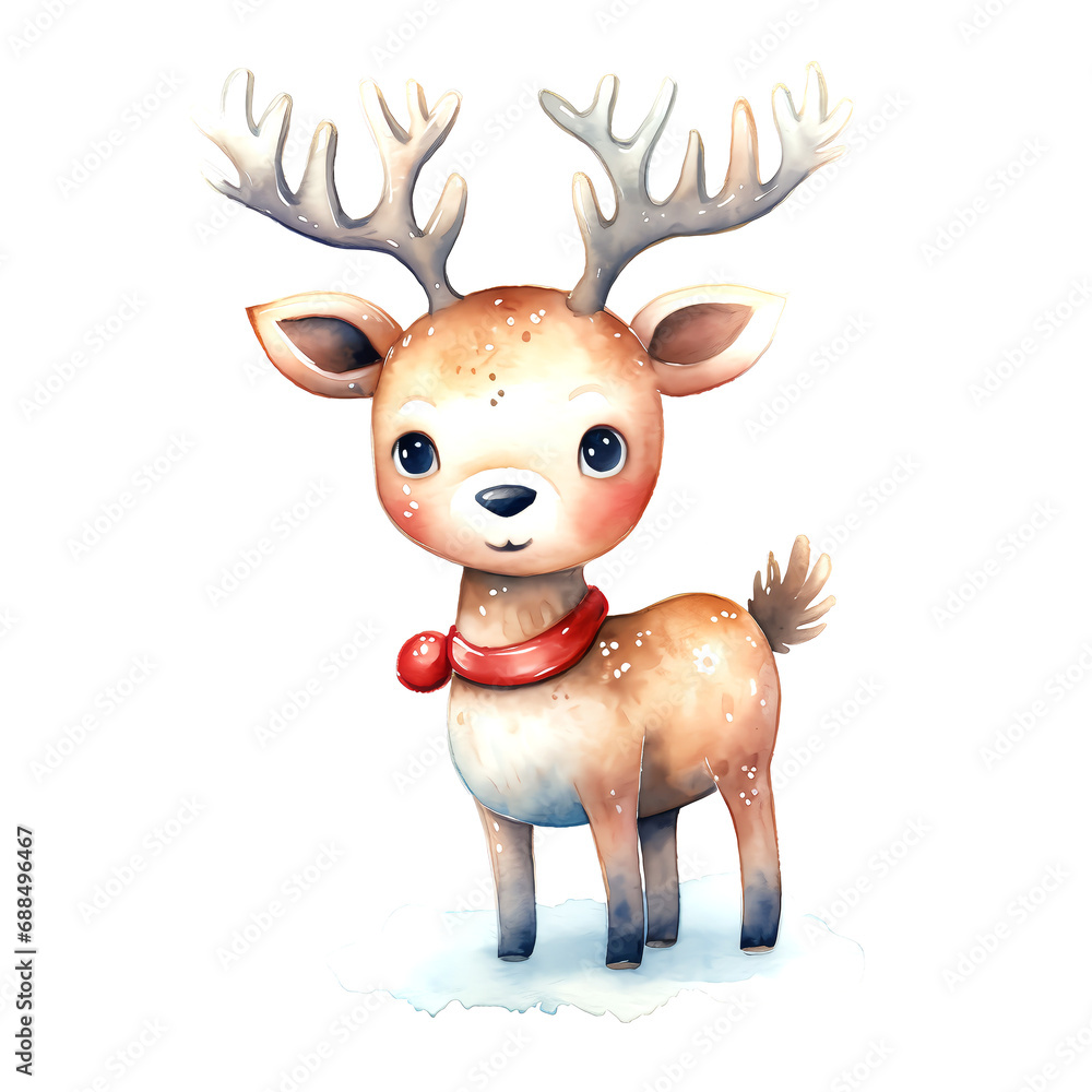 Watercolor Christmas Deer. Clipart. AI generated. Watercolor Christmas Deer. Clipart. AI generated.