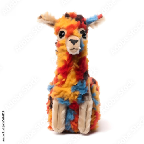 Giraffe made of fur  mad crazy single crooked hideous waste ugly defective  raw  ragged  isolated on white