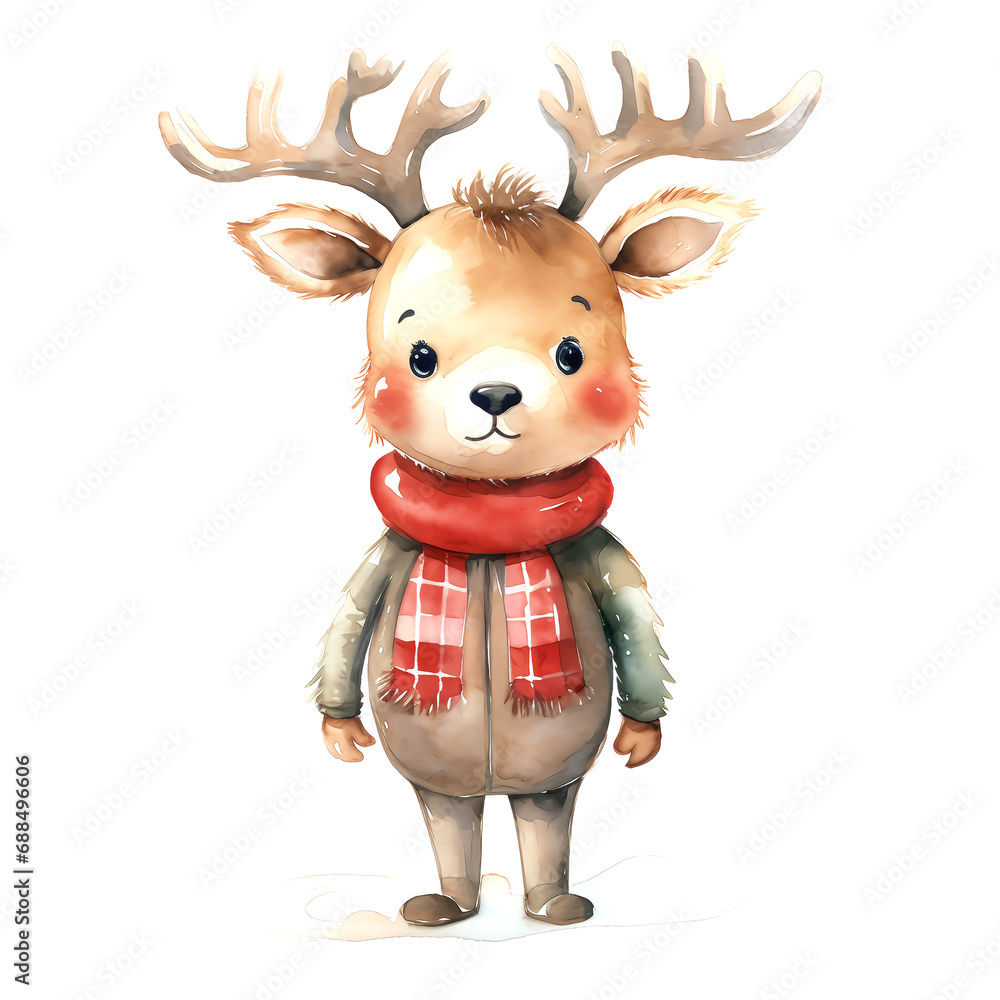 Obraz premium Watercolor Christmas Deer. Clipart. AI generated.