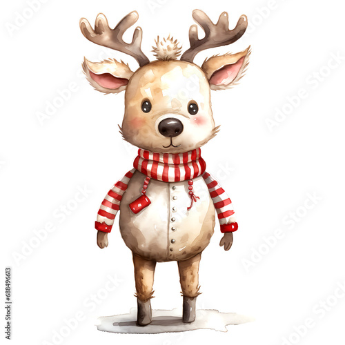 Watercolor Christmas Deer. Clipart. AI generated.