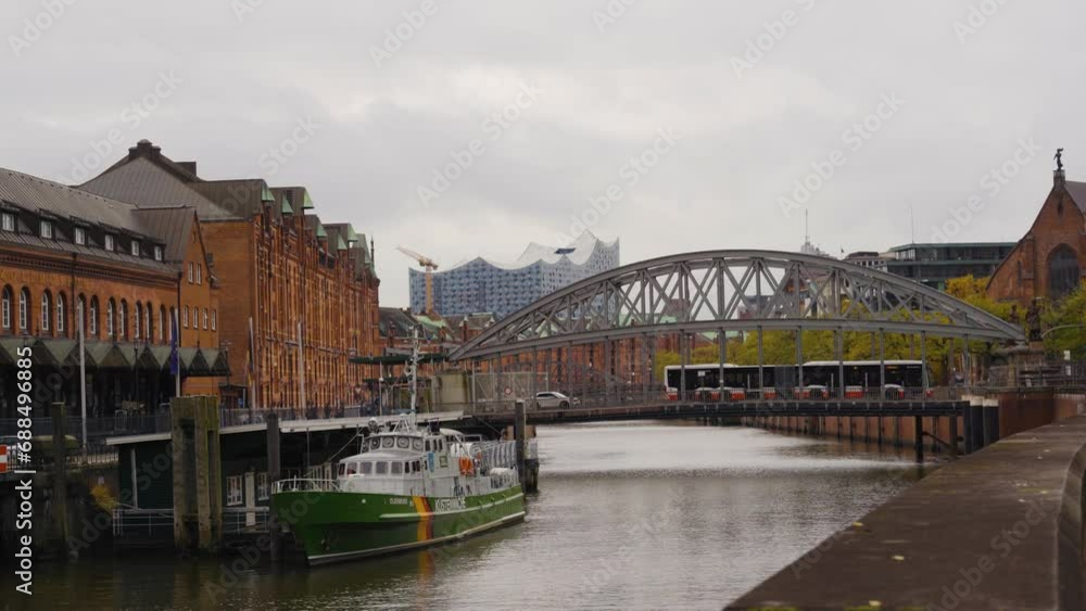 View to Elbphilharmonie from Speicherstadt area, Hamburg. View to Elbphilharmonie from Speicherstadt area, Hamburg.