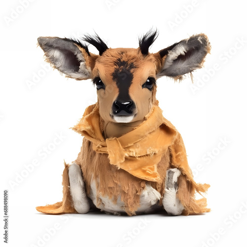 Deer made of fur, mad crazy single crooked hideous waste ugly defective, raw, ragged, isolated on white © bravissimos