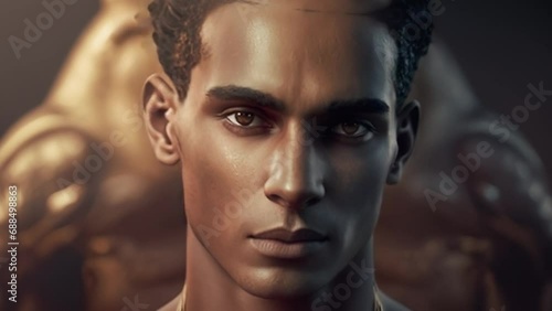 Egyptian pharaoh, a dark-skinned man with a piercing gaze. History of Ancient Egypt.  photo
