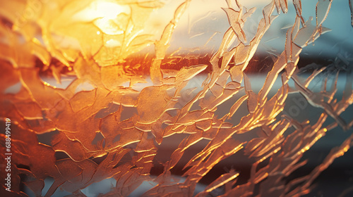 Delicate ice crystals form a natural lacework on a wintry windowpane photo