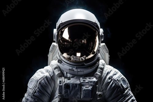 a white astronaut on a black background