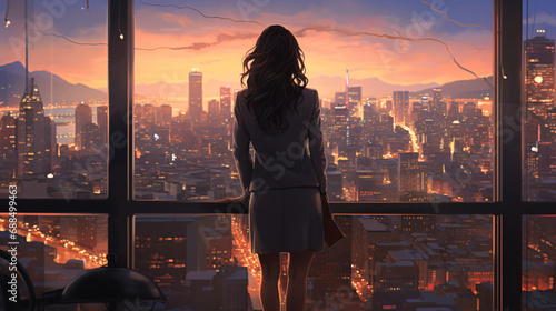 Business Woman Looks out over the City