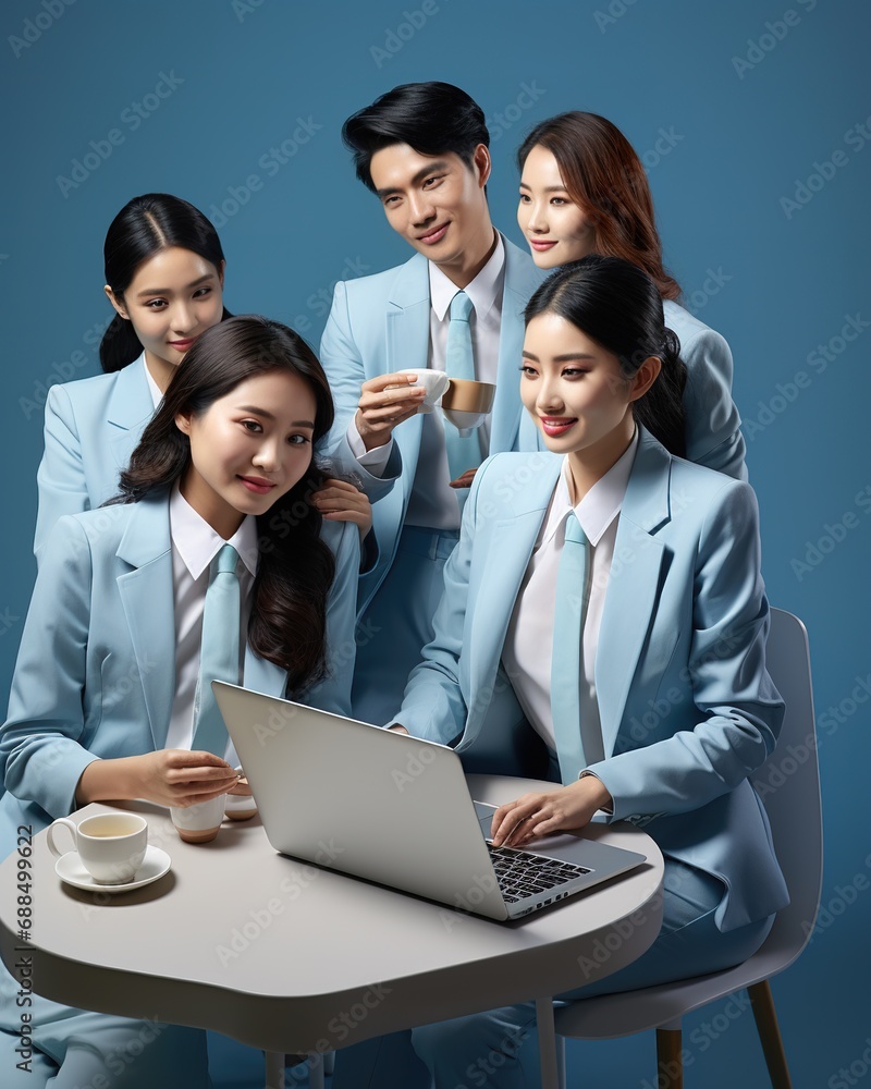 Young and diverse group of asian employees having a meeting in an office while working with laptop Young and diverse group of asian employees having a meeting in an office while working with laptop