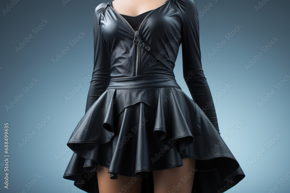 A mini skirt with asymmetrical draping, offering the concept of a contemporary and avant-garde style. Generative Ai. A mini skirt with asymmetrical draping, offering the concept of a contemporary and avant-garde style. Generative Ai.
