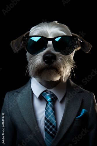 Anthropomorphic Dog dressed in an elegant suit