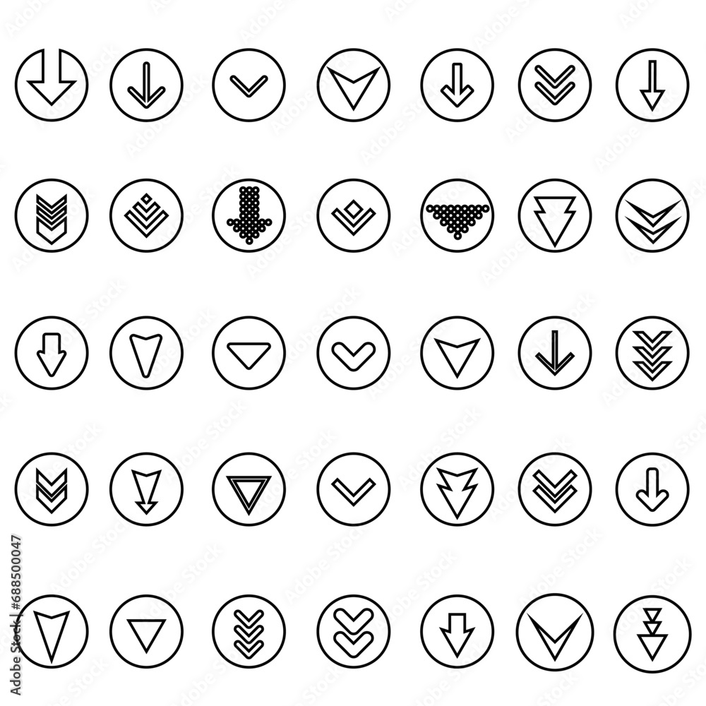 Down arrow vector icon set. scroll illustration sign collection. Down arrow vector icon set. scroll illustration sign collection.
