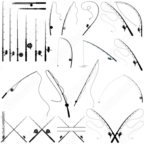 Fishing rod icon vector set. Fishing illustration sign collection. Fish symbol or logo.