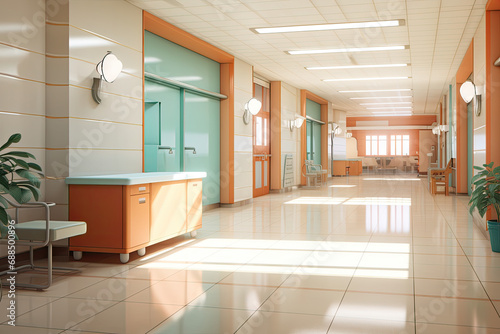 Hospital hallway  reception clinic. Generative AI