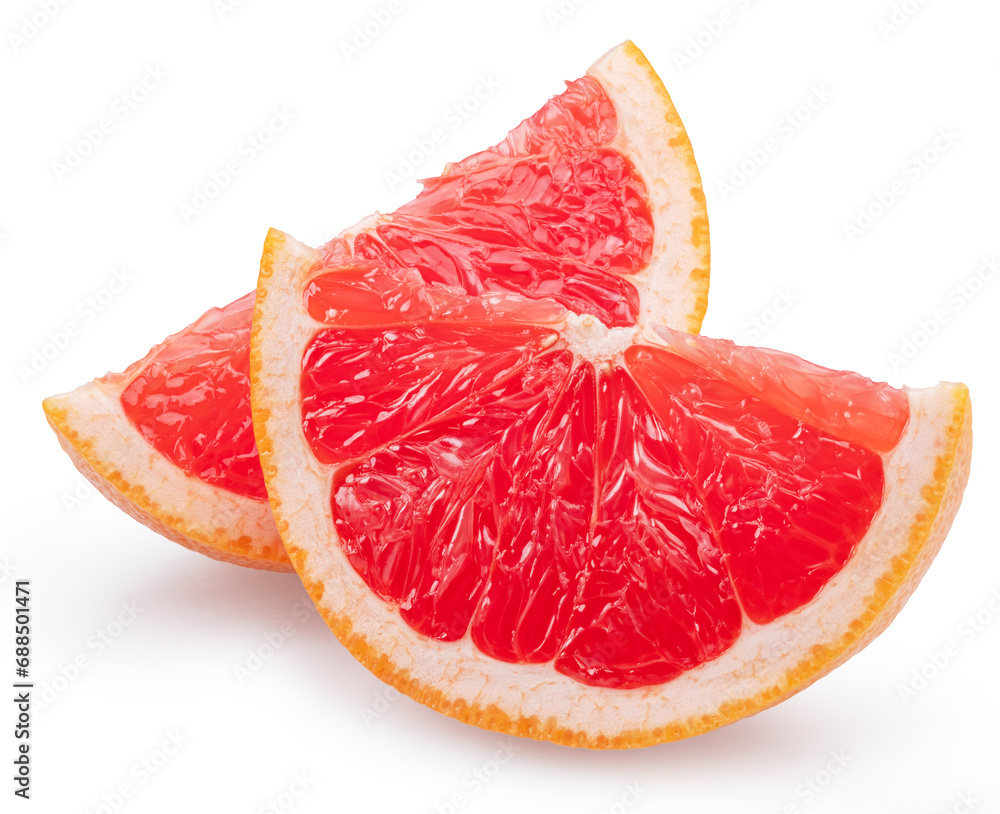 Slices of red grapefruit on white background. File contains clipping path. Slices of red grapefruit on white background. File contains clipping path.