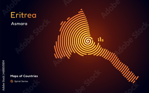 Abstract gold map of Eritrea with circle lines. identifying its capital city, Asmara African set. Spiral fingerprint series 