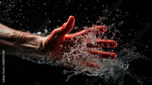 Swimmer s hand in water splashes vivid droplets
