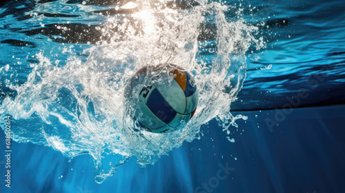 Dynamic water polo goal hit splashes and ball motion sharp goal details © javier