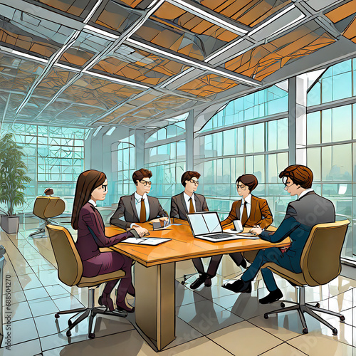Team Meeting with employees and executives in the office  business  laptop