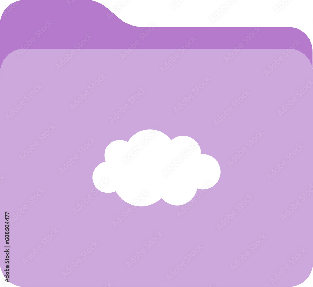 purple color flat design organizer folder icon with cloud, transparent png