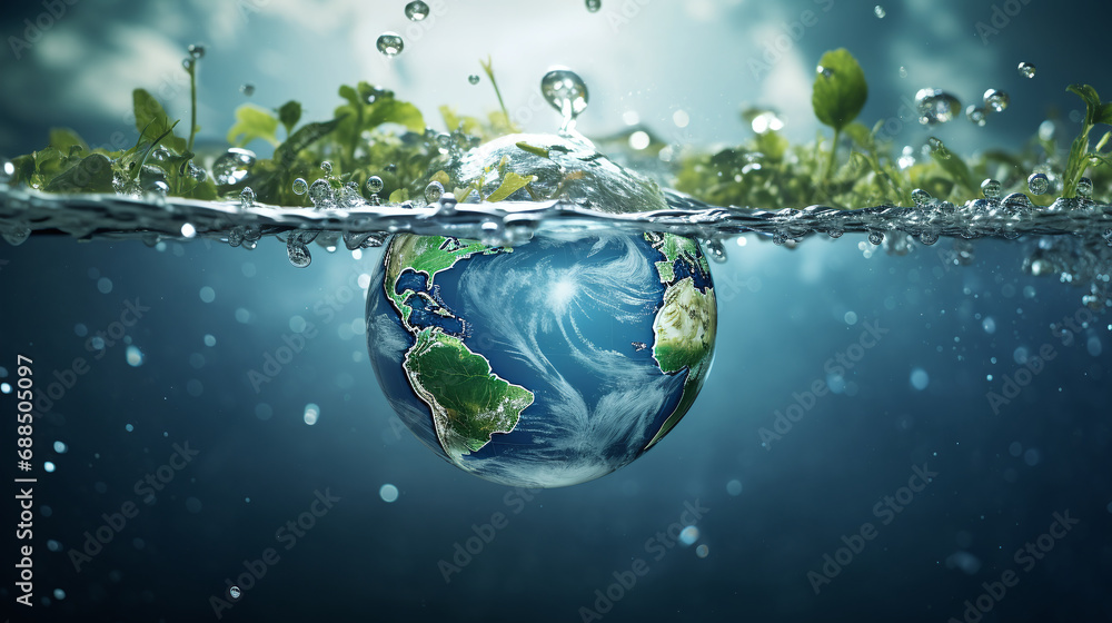 A pristine globe emerges from water, encapsulating the vitality of our planet A pristine globe emerges from water, encapsulating the vitality of our planet