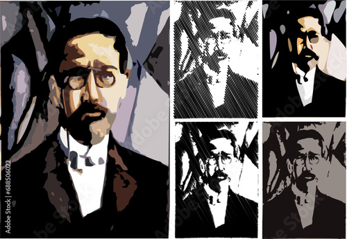 5 creative drawings based on a portrait Anton Pavlovich Chekhov 1860-1904, was a Russian playwright and short-story writer photo