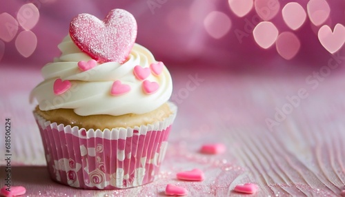 Cupcake with Heart decoration for Valentine's day or Wedding