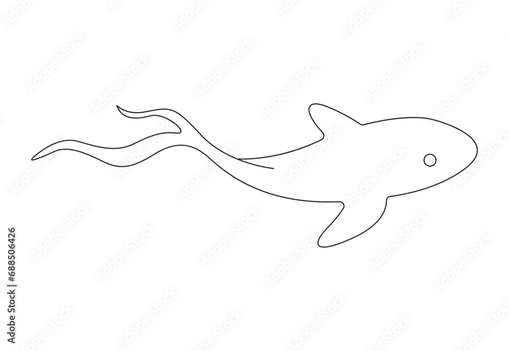 Single continuous line drawing of shark. Isolated on white background vector illustration. Pro vector. 