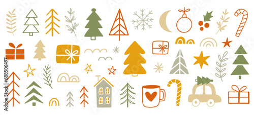 Hand drawn Christmas doodle icon elements set