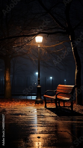 A rainy dark night and peaceful but lonely 