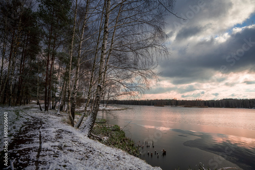 Tychy Paprocany Lake during a nature winter walk 