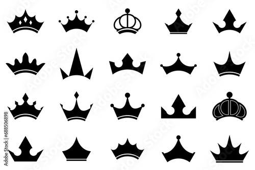 Set of black crown icons. Black crown symbol collection