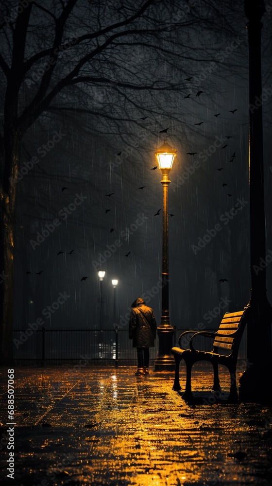 Dark Rainy City Park