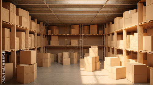 Open self storage unit full of cardboard box © UsamaR