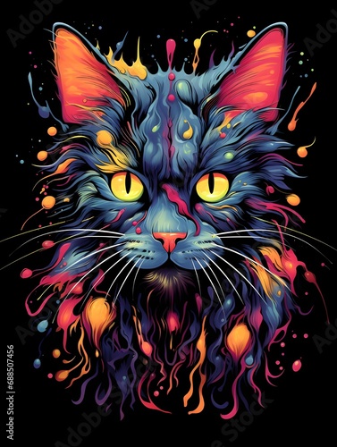 Whimsical cat meets bacterial art on black canvas. Perfect for a unique and stylish t-shirt design.